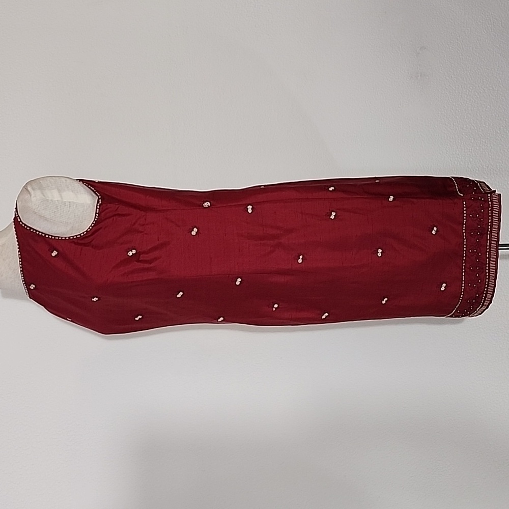 Charter Club Dress 100% Silk Embroidered And Beaded Flowers And Trim Red Size 8 - Picture 3 of 16